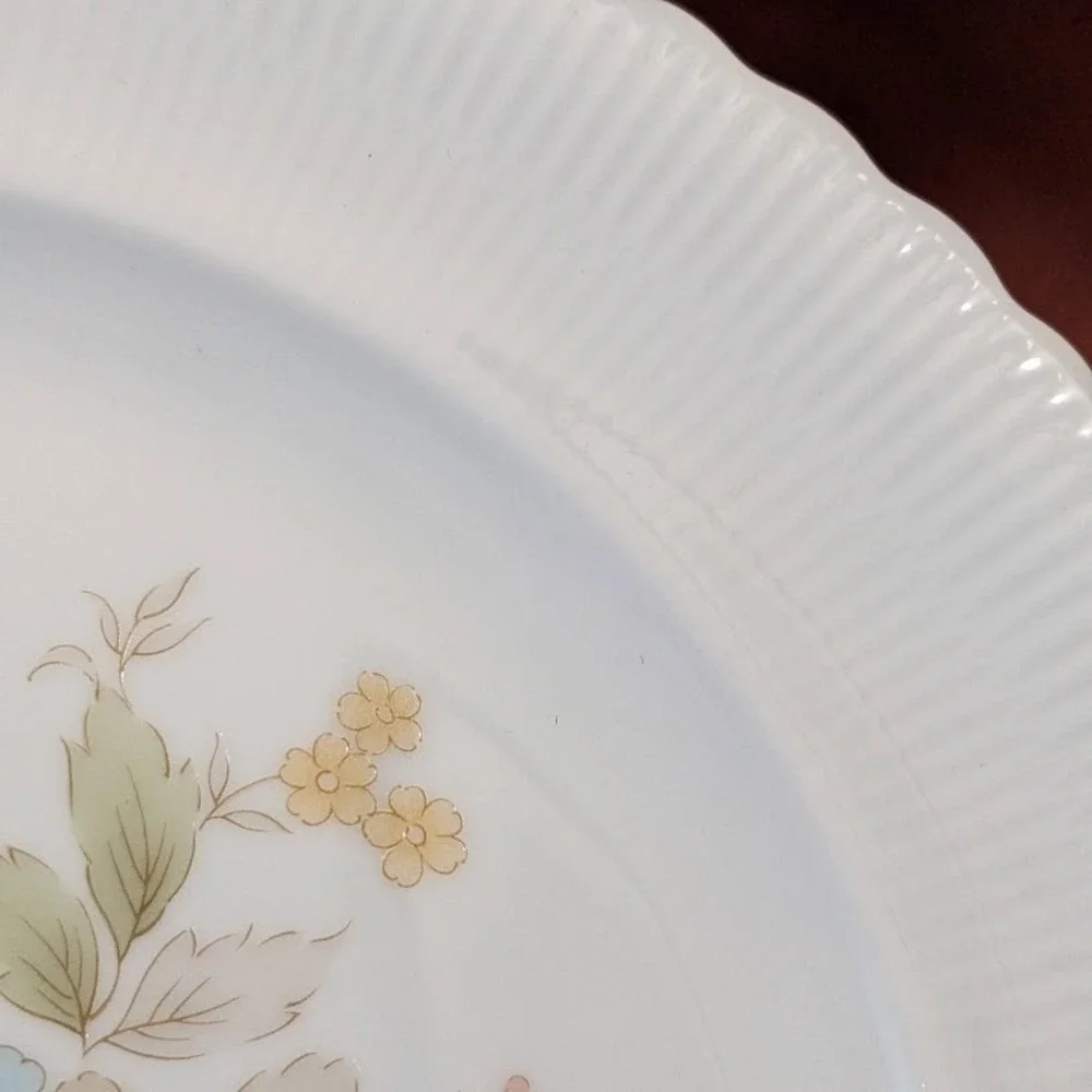 Vintage Ichiyama Toen Japan Floral Porcelain Dinner Plates Set of 6 Ribbed Edge